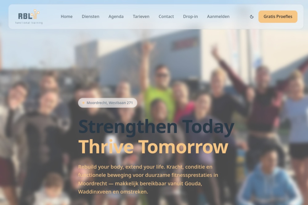 Screenshot van de website van RBL Lifestyle Gym