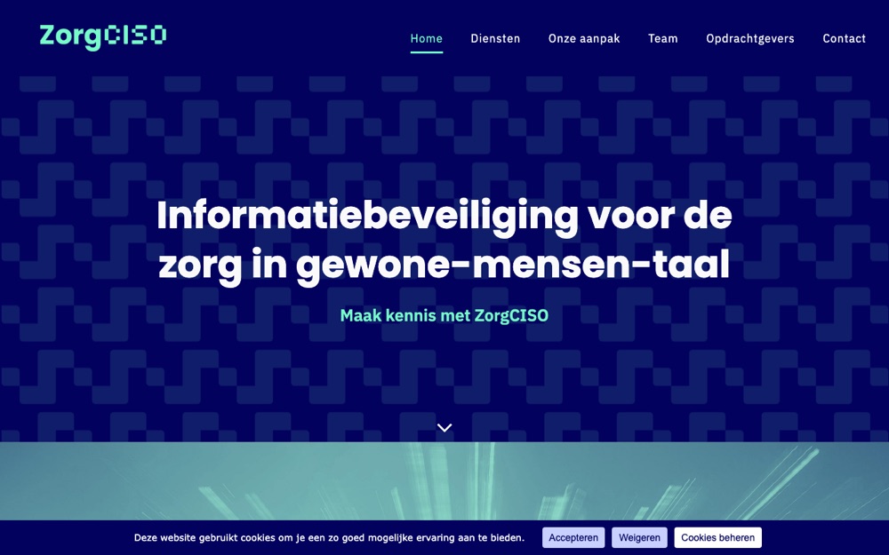 Screenshot van de website van ZorgCISO